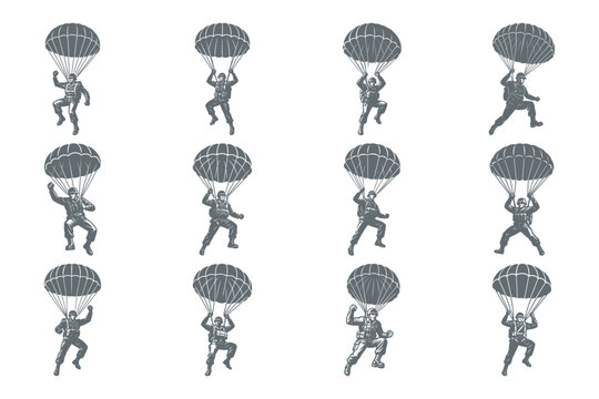 parachuters in freefall, skydiving illustrations