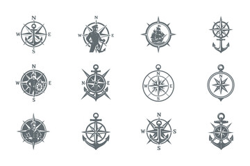 Collection of nautical compass and anchor icons © DzgnVibe