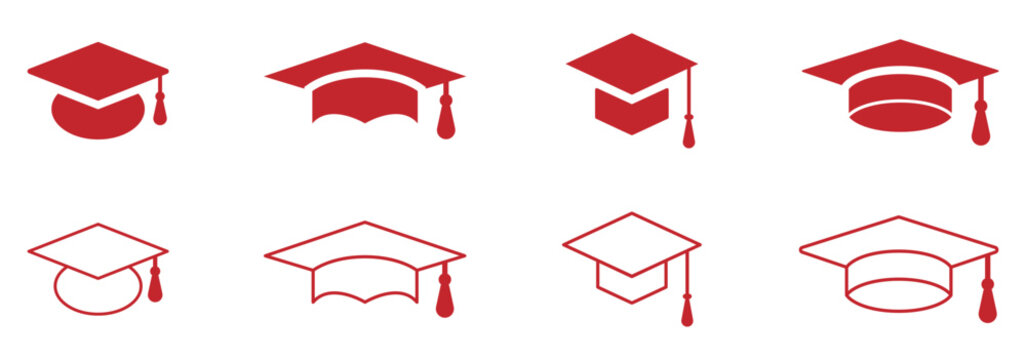 Line art and solid graduation cap icon set. Graduation cap vector icon set for education success and academic achievement design elements. eps 10