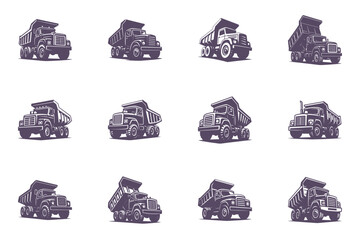 Fototapeta premium set of dump trucks in various positions and angles