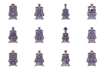 vintage train locomotives in various styles and angles © DzgnVibe