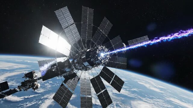 Space Station Debris Orbiting Above Earth in Shattered Structure Visible in Sunlit View