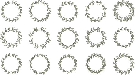 Obraz premium Hand Drawn Laurel Wreath Collection with Leaf Circles Minimal Botanical Frames Elegant Decorative Vector Illustration Set