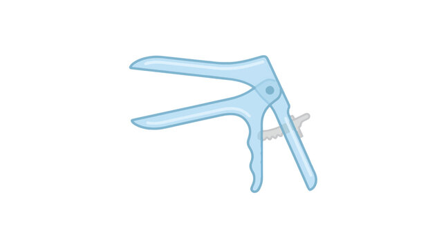 A light blue, disposable plastic vaginal speculum with open blades and a visible locking mechanism, set against a plain white background. It's a common medical instrument.