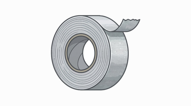 An illustration of a silver-grey roll of tape, likely duct tape, with a torn end peeling off. It features a textured surface against a plain white background.