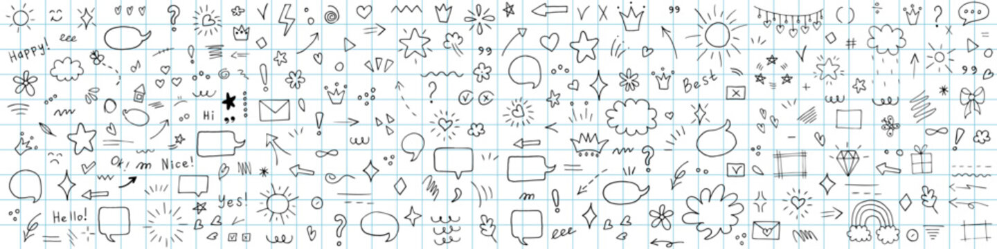 set of hand-drawn doodles on a white background
