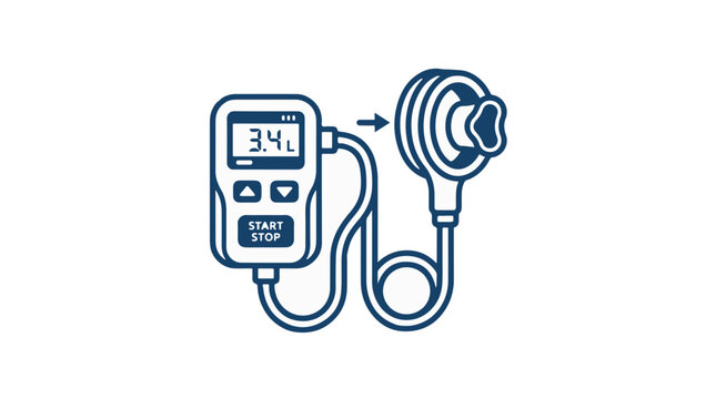 A digital device connected by a hose to a suction device with a grip. The digital display shows 3.4L and has START/STOP buttons.