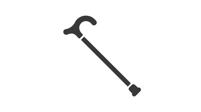 A minimalist, dark gray silhouette icon of a walking stick or cane with a curved handle and a rubber tip, set against a plain white background.