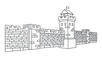 Naklejka premium Great Wall of China Section with Watchtower and Fortifications on Isolated White Background