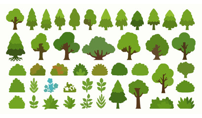 Big Cartoon Trees Bushes and Plants Vector Set Green Nature Foliage Collection © Boloram