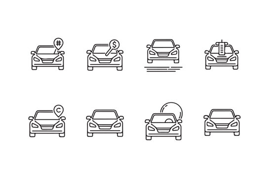 Line art icons depicting car services and automotive related concepts