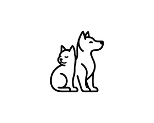 Fototapeta premium Cat and Dog Sitting Together Minimalist Outline Illustration Simple Line Art