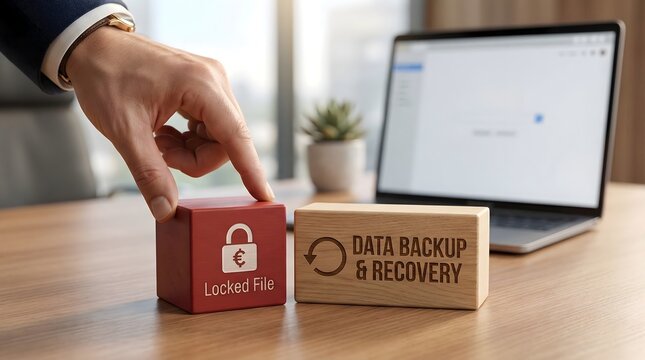 Locked File Ransomware and Data Backup Recovery Concept