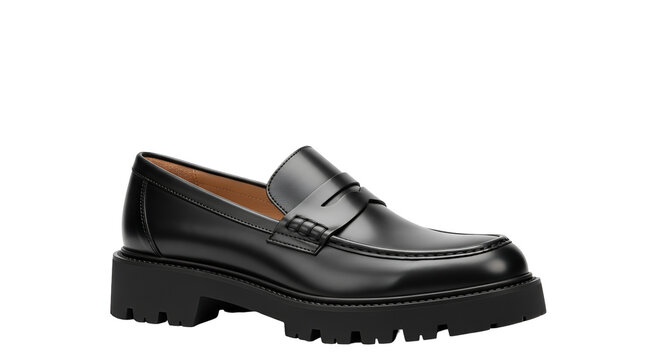 black leather loafer shoe with chunky sole