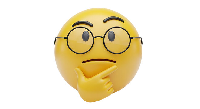 Thinking face emoji with glasses on white background