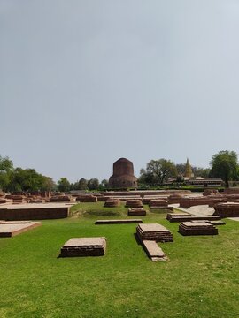 Sarnath, Uttar Pradesh, India - March 2026
The stupa is a cylindrical structure, rising 43.6 meters in height where Buddha's first sermon, which initiated the spread of Buddhist teachings.