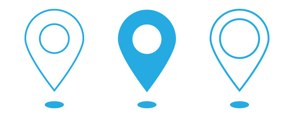 The modern blue location pin icon for maps, GPS navigation, and point of interest marking. Digital pointer graphic for geographic position. Vector illustration. Eps10 © Luna Visuals