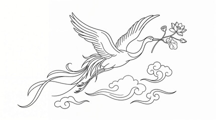 Fototapeta premium Minimalist Fluid Crane with Lotus