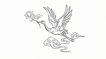 Fototapeta premium Minimalist Fluid Crane with Lotus