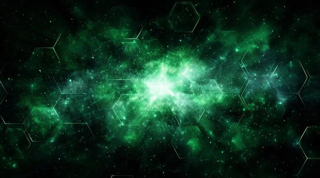 Mystical nebula with vibrant green hues.