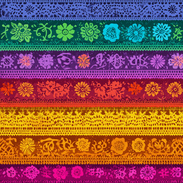 Colorful Papel Picado Seamless Pattern with Traditional Mexican Fiesta Paper Banners