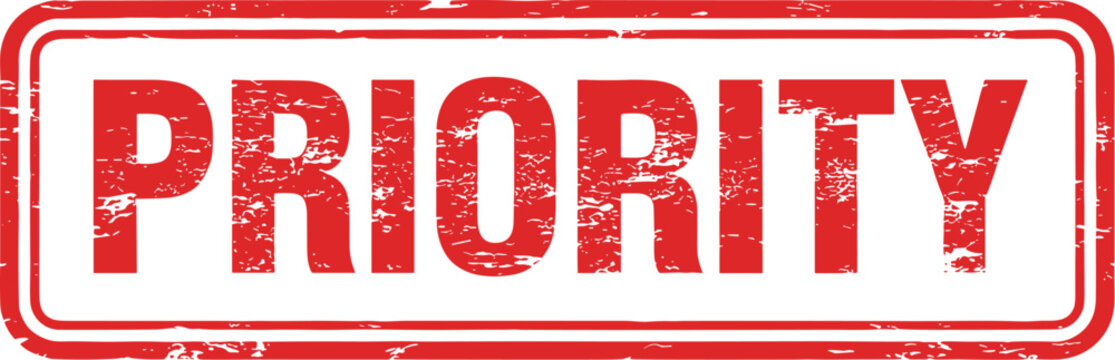 Red Priority Rubber Stamp - Urgent Business Notice with Retro Grunge Effect for Marketing, Commerce, Administration, Logistics and Important Communications