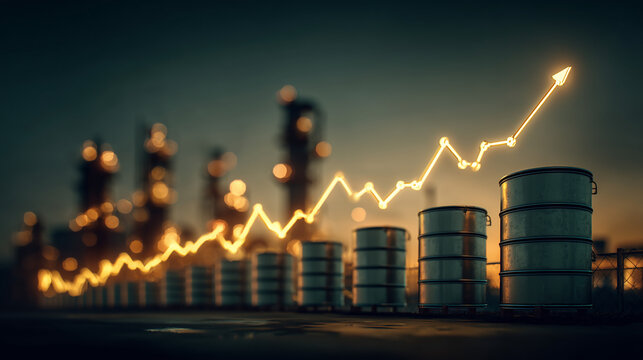 Rising oil prices impacting global markets oil industry chart analysis industrial zone night view economic trends