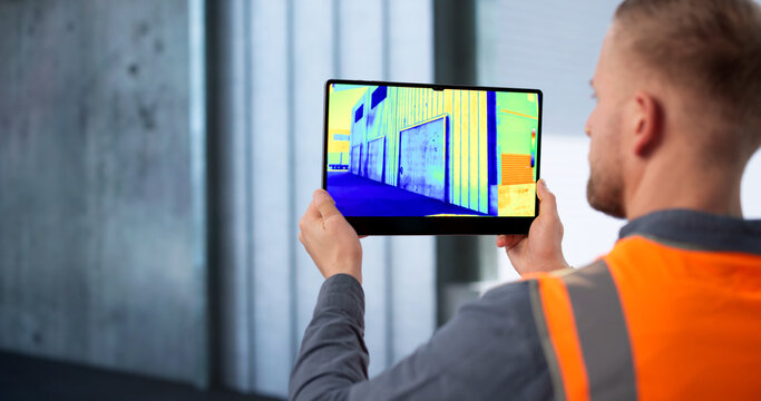 Inspector Conducts Infrared Survey To Detect Heat Leakage