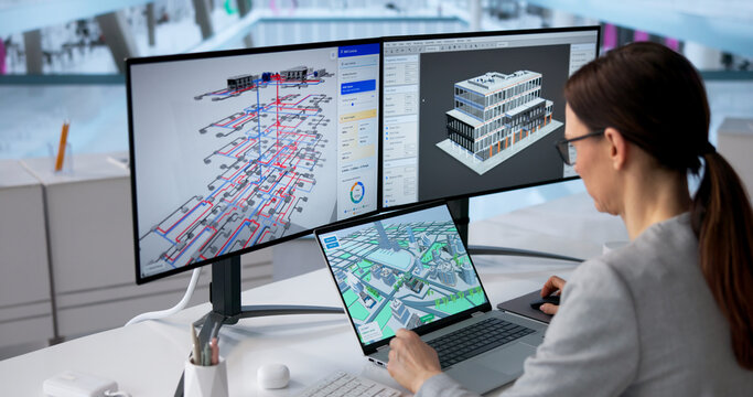 Female Engineer Operating BIM And GIS Tools For Digital Twin Creation