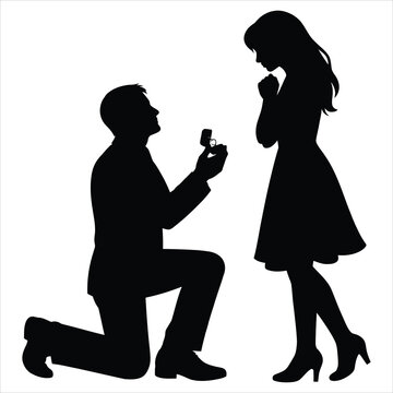 Silhouette of man proposing to woman with ring