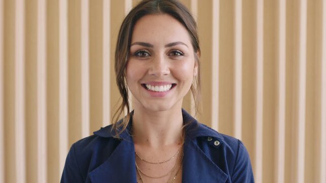 Face, copywriting and woman in office, smile and writer for creative agency, laughing and about us. Employee, person and journalist in workplace, funny and feedback for proposal or career ambition