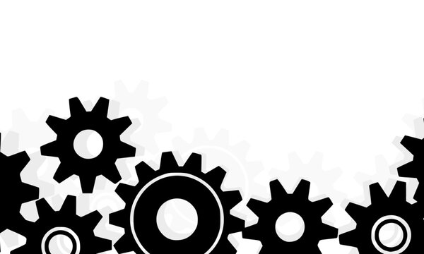 Black and White Gear Cog Wheels Mechanical Background Banner, Perfect for Technology, Engineering, Industry, and Business Process Design Concepts