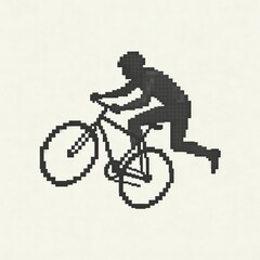 Obraz premium Pixelated Silhouette of a BMX Rider Performing a Jump, Black on White, Minimalist Design, Concept of Action and Extreme Sports