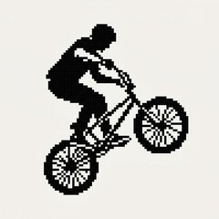 Obraz premium Pixel Art Silhouette of a BMX Rider Performing a Trick on a Bicycle