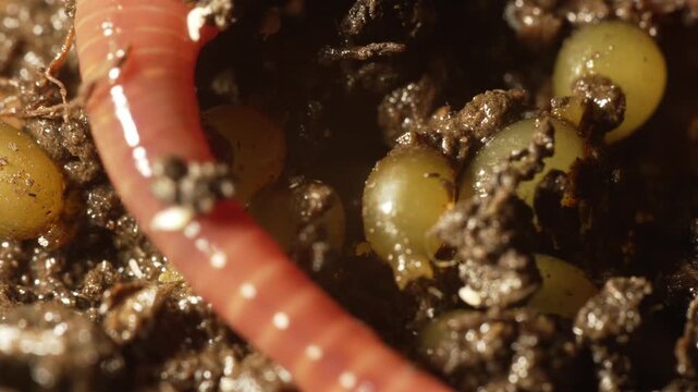 Composting worms eggs. Composting worms, like red wigglers, lay eggs in cocoons, which are small, yellow to amber-colored capsules