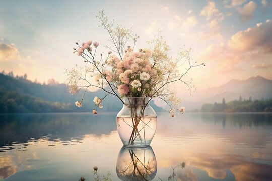 Double Exposure: Serene Nature, Minimalist Beauty - Stock Photo