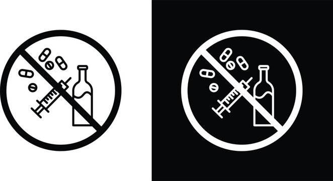 No drugs or alcohol sign pack in black and white colors