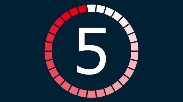 Countdown timer with number 5 and red segmented circle on a dark blue background