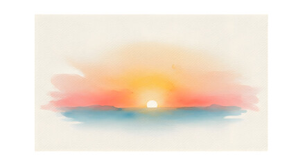 Fototapeta premium Vibrant watercolor illustration capturing the tranquil beauty of a sun rising or setting over the serene ocean, blending warm sky colors with cool sea tones at the horizon
