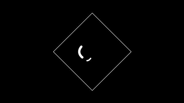 Minimalist loading indicator concept a smooth white circular arc confined within a sharp rhombus shape, ideal for modern technology applications and user interfaces