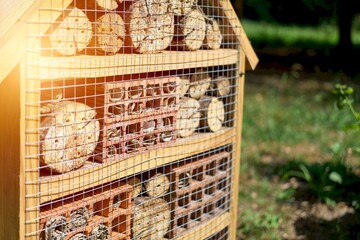 Bug hotel for pollinating insects and bees
