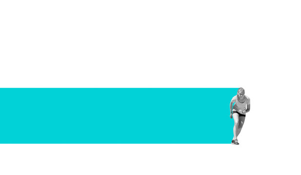 Running woman. Sport girl illustration. Casual sportwear - t-shirt, breeches and sneakers. Young woman wearing workout clothes. Sport fashion girl outline in urban casual style. Field for text.