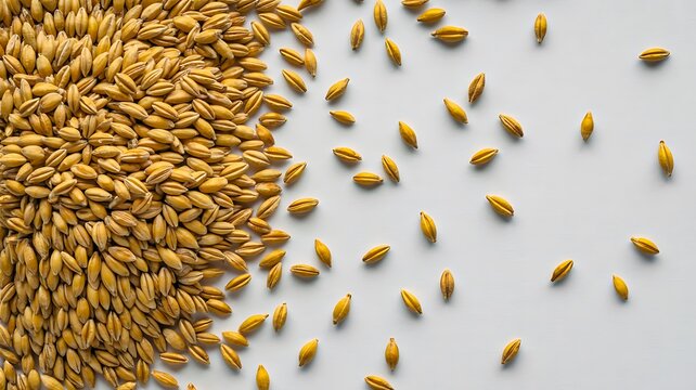 Wheat grains scattered on surface agricultural harvest and food ingredient concept 