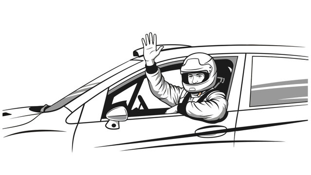 Racing Driver Waving From Car.