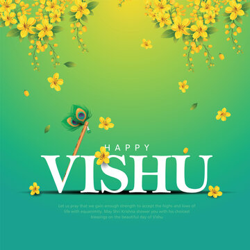 illustration vector of happy vishu festival for kerala new year (vishukkani) poster, card, greeting, design with creative background.