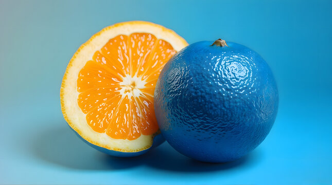 Blue Skinned Citrus Fruit Slice Showing Fresh Orange Pulp
