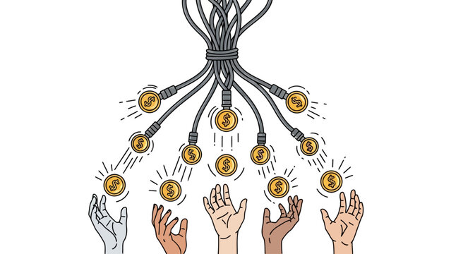Hands reaching for money.