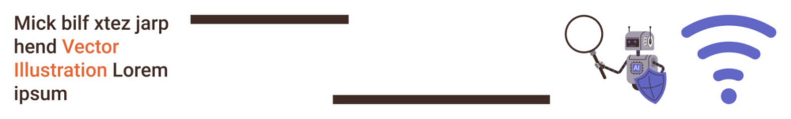 Obraz premium Technology, data analysis, connectivity, automation, internet networks, artificial intelligence. A robot with a magnifying glass examining a wireless icon. Data analysis and connectivity concept