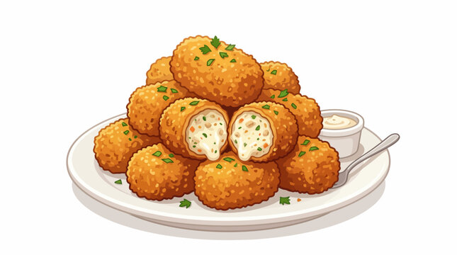 Crispy Golden Fried Croquettes Illustration - Stack of Appetizing Breaded Nuggets on a Plate