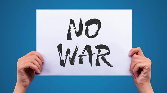 NO WAR Bold Text Animation, Blue Background and Green Screen Chroma Key, 4K Peace Message